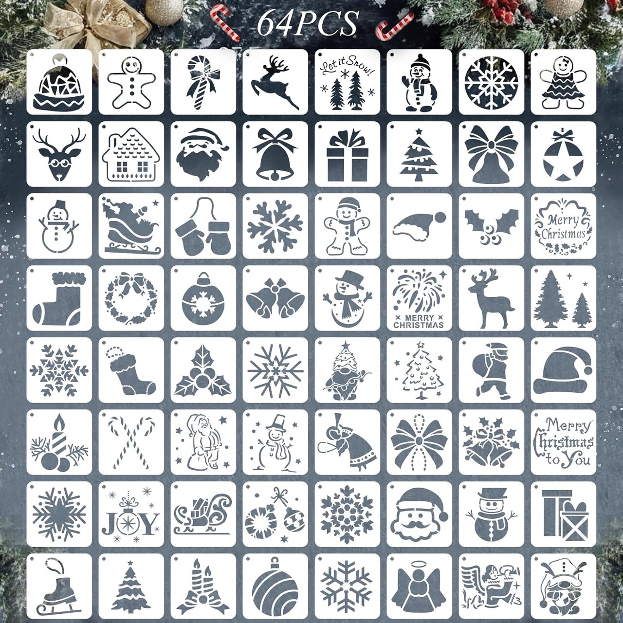 3 Inch - 64 Pcs Christmas Stencils for Painting(Christmas Stencils)